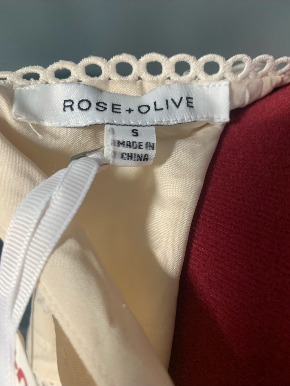 Rose & Olive Wine Lace-Edged blouse with Cream Lining - Picture 3 of 5